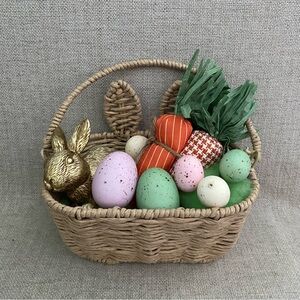 Target Woven Basket with Gold Bunny and Pastel Eggs and Carrots